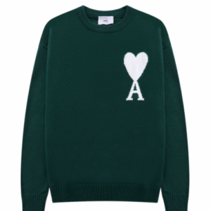 Ami Knit Sweater Dark Green White