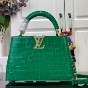 LV Handbag Green Leather