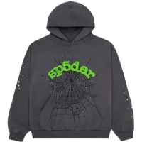 Sp5der Grey, Green Hoodie