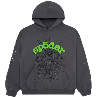 Sp5der Grey, Green Hoodie