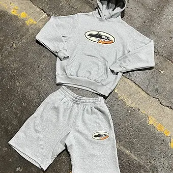 Corteiz Hoodie and Shorts Set Gray