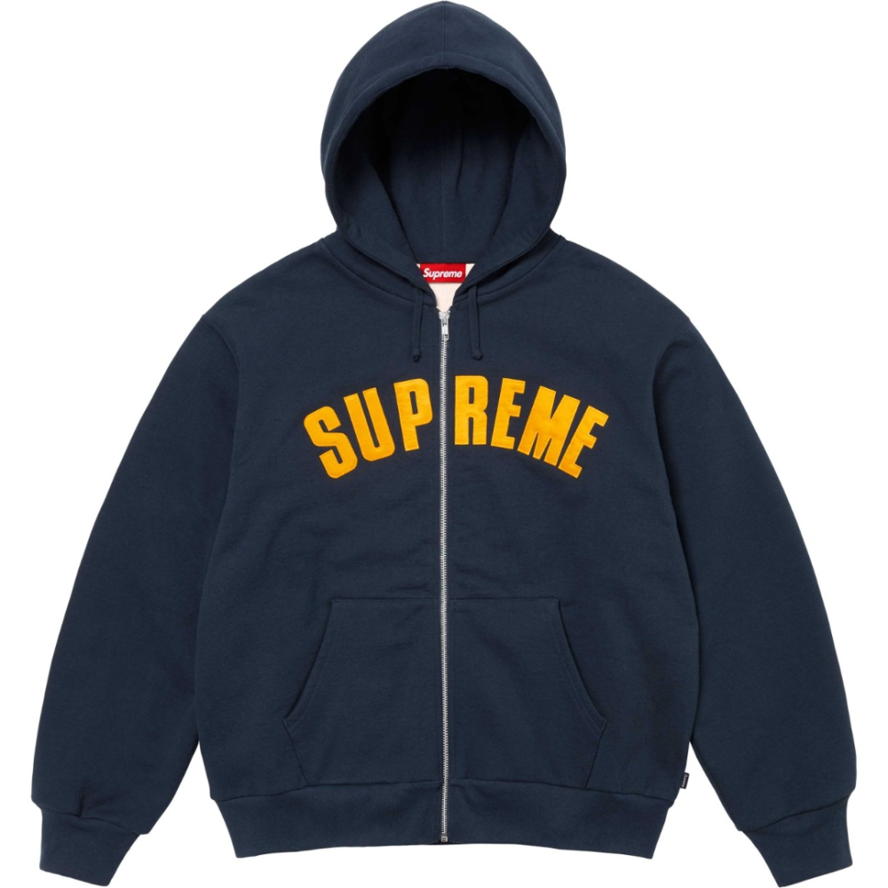 O1CN01C8gjcm1msdIqhNNth_!!2217678875010-0-cib Supreme Zip Hoodie College Font Navy Yellow