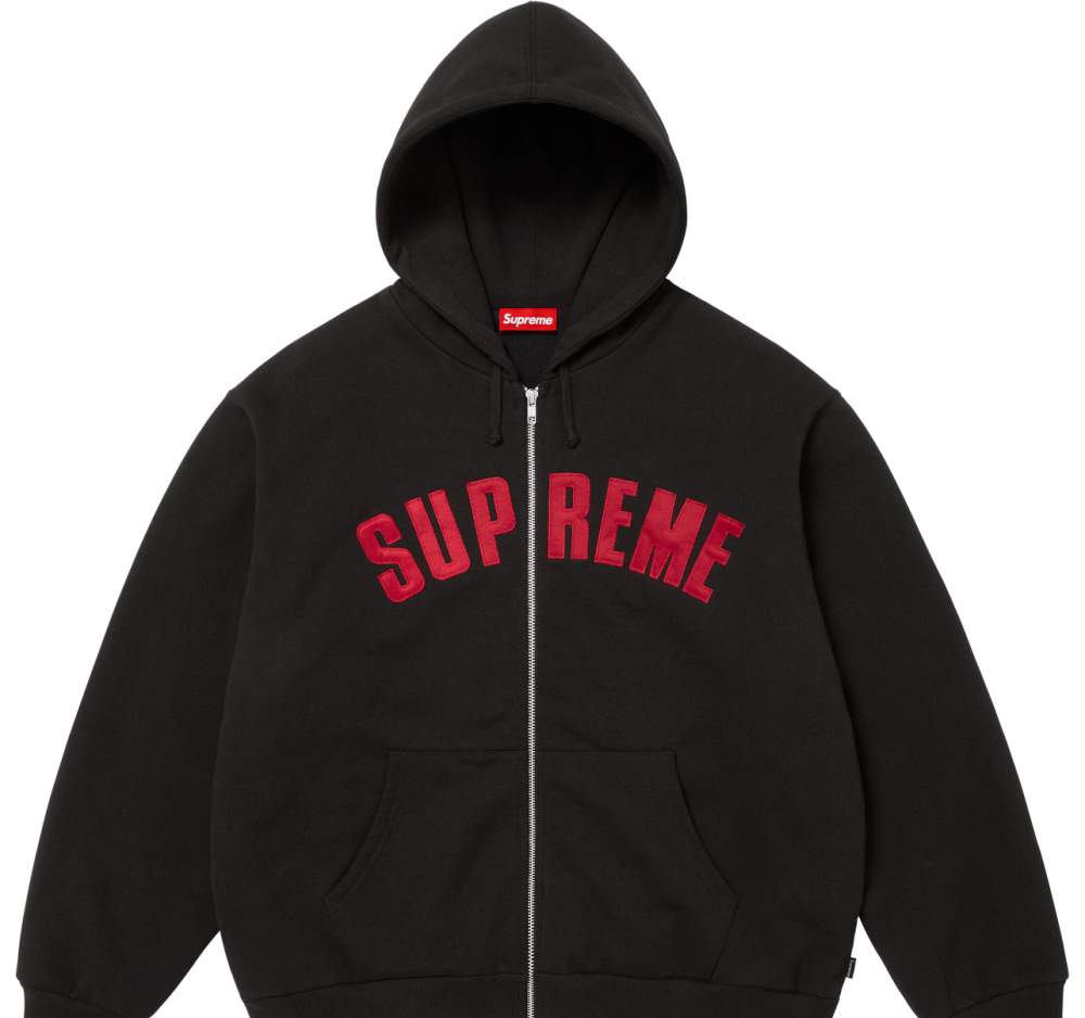 O1CN01ssFAZu1ym1414dEFo_!!2220008526620-0-cib Supreme Zip Hoodie College Font Black Red