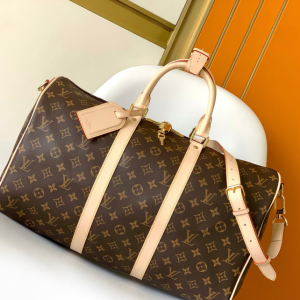 LV Travel Duffle Bag Brown Beige Strips Monogram