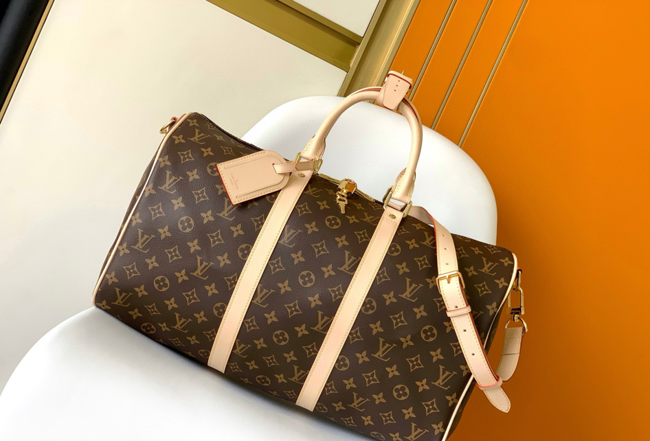 Screenshot 2026-02-25 151222 LV Travel Duffle Bag Brown Beige Strips Monogram