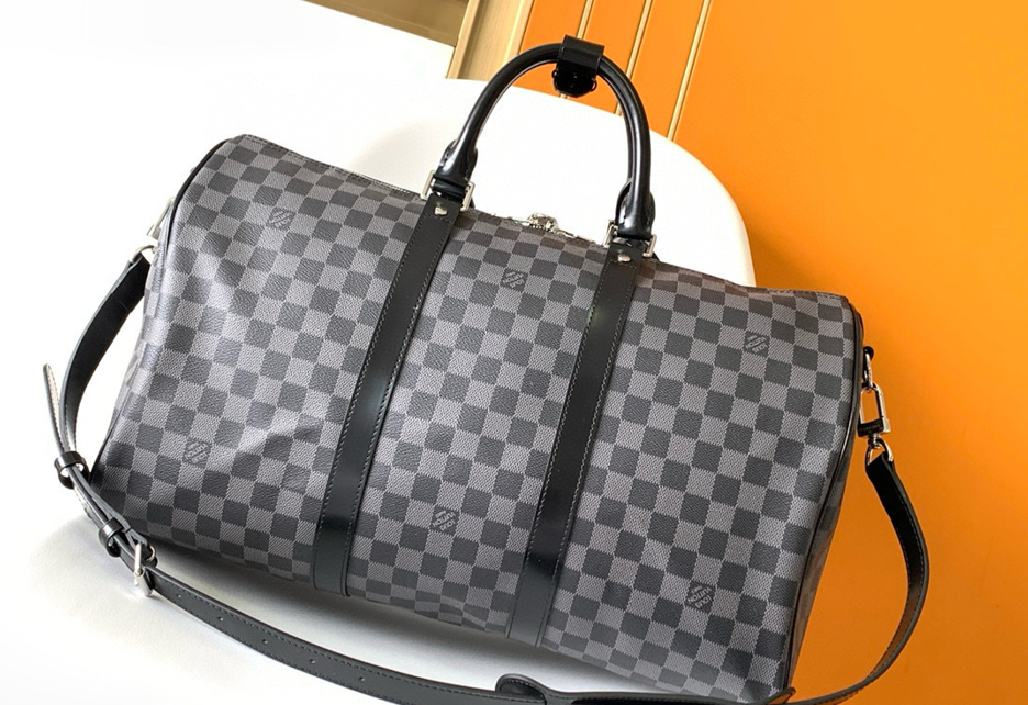LV Travel Duffle Bag Grey Chess