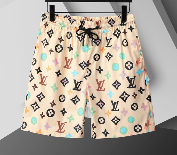LV Logo Colourful Shorts Swim Beige